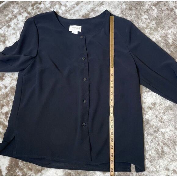 Tribeca Black trumpet ruffle cuff sleeve blouse button up SZ 14 Lightweight - Picture 7 of 8